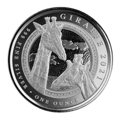 A picture of a 1 oz Equatorial Silver Guinea Giraffe Coin (2021)
